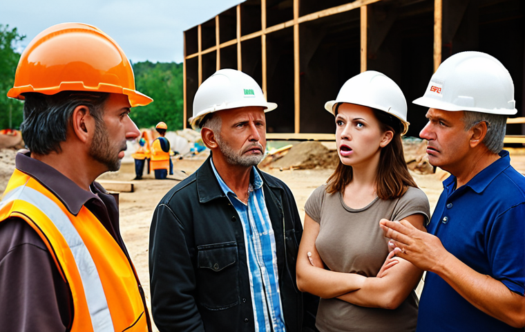 **Community Meeting: Active Listening.** A scene depicting a concerned group of local residents (potentially near a construction site) engaging with an environmentalist. Focus on facial expressions showing empathy and understanding on the part of the environmentalist. The setting should evoke a sense of trust and open communication.