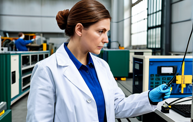 Environmental Audit at a Factory**
"A professional female ecologist in a fully clothed lab coat, inspecting equipment at a modern factory, appropriate attire, safe for work, perfect anatomy, natural proportions, environmental compliance, industrial setting, measuring emissions, data analysis, serious expression, professional photography, high quality, modest clothing, family-friendly."
**