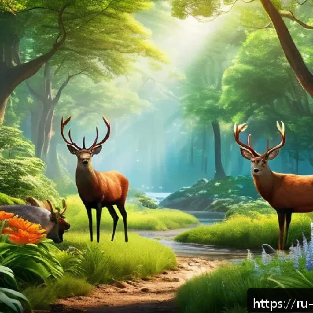 환경관리사 초보를 위한 실기 팁 - A colorful, lush forest scene teeming with diverse flora and fauna to illustrate the concept of biod...